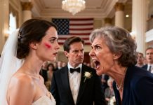 Right at my own wedding, my future mother-in-law slapped me across the face. “Idiot!” she screamed in the middle of the crowd. She had no idea that I was the bride. The entire hall fell silent when my husband turned around, looked straight at her, and said, “You’ve gone too far, Mom.” A few minutes later, sirens sounded outside the door… and I knew — everything had just entered a new chapter.