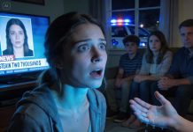 Dad switched on the TV and said coldly, “This is the thief who stole $200,000. Do you see yourself?” My body went numb. My sister dropped her glass—it exploded on the floor. Silence suffocated the room. Then, thirty minutes later, pounding knocks shook the door. Police officers stood outside. In that moment, I understood one thing clearly—this family dinner was about to turn into a nightmare no one had seen coming.