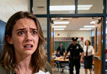 I still remember the way the paper trembled in my hand. “Leave through the back door. Now,” my teacher whispered without looking at me. My heart pounded, confusion burning in my chest—but I obeyed. Minutes later, sirens wailed, and someone shouted inside the classroom. As I stood frozen in the hallway, one thought echoed in my head: what had she just saved me from?