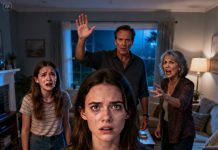 I stood there, stunned, as my sister sobbed, “Look what she did!” and Mom’s fury crashed down on me. I opened my mouth to defend myself—but Dad raised his hand and asked one quiet question. The room froze. My sister’s face drained of color, her eyes flickering with panic. That was the moment I realized the truth was about to explode… and nothing in our family would ever be the same again.