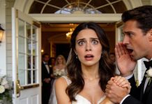 I felt his fingers tighten around mine as the wedding music started. “Don’t go inside,” he whispered urgently. “Smile. Wave. Trust me.” My heart slammed. “Why?” He only nodded toward the doors. That single gesture shattered everything I thought I knew. I stood there, frozen between love and fear, realizing this wasn’t just a wedding… it was a warning — and the truth was waiting inside.