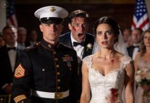 My brother’s fist connected with my face in the middle of my wedding, and the room went dead silent. I tasted blood on white lace before I could even scream. Then my husband—calm, controlled—said, “You just assaulted an officer. Face the wall.” Ryan froze. Guests whispered. In seconds, everything he thought untouchable vanished… and I realized this wasn’t just a wedding anymore.