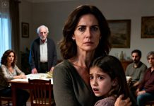 Mi Padre Empujó A Mi Hija De 9 Años En La Mesa De Navidad. “Ese Asiento Es Para Mi Verdadero Nieto. ¡Vete!” Ella Cayó Al Suelo Frente A Toda La Familia — Pero Todos Permanecieron En Silencio. No Lloré. Dije Cuatro Palabras. Mi Madre Dejó Caer Su Copa De Vino. Mi Padre Se Puso Pálido…