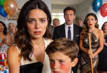 My ex-husband showed up at our son’s birthday party with his new wife. She handed my boy a broom and said, “Go help your mother clean — that’s what you’re supposed to do.” My son looked at me, cheeks burning with shame. I didn’t say a word… not until he unwrapped his last present. And the second she saw what was inside, all the color drained from her face.