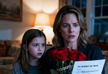 On my birthday, a bouquet of roses and a sealed letter showed up at my door—no name, no return address. Just… perfectly arranged, like someone had planned this for weeks. I unfolded the note with trembling fingers. “You deserve to know the truth. Go to this address.” Before I could speak, my 8-year-old daughter stared at the flowers and went pale. Her voice shook. “Mom… I’ve seen these before.” My stomach dropped. I grabbed my keys, and we drove in silence, the address burning in my hand like a warning. It led us to a small house at the edge of town—quiet, ordinary… too ordinary. We stepped inside. And what we saw there made our blood run cold.