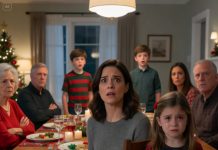 At Christmas dinner, my mother-in-law looked at my six-year-old daughter and said coldly, “Children from mommy’s cheating don’t get to call me Grandma.” Then she pushed away the handmade gift my daughter had worked on for weeks. Before I could speak, my son stood up. “What he said next…” The room went completely silent—and nothing in our family was ever the same again.