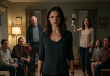 I watched my nine-year-old daughter hit the floor as my father shouted, “That seat is for my REAL grandchild. Get out!” The room froze. Forks mid-air. No one moved. I didn’t scream. I didn’t cry. I looked straight at him and said four words. My mother dropped her wine glass. My father went pale. And that’s when everything finally changed.