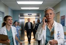 “I felt the hot coffee soak through my blouse as the intern laughed and shouted, ‘My husband is the CEO of this hospital—get used to it!’ The room went silent. I wiped my hands, smiled, and dialed one number. ‘You might want to come downstairs,’ I said calmly. ‘Your new wife just assaulted a senior surgeon.’ When the elevator doors opened, her confidence vanished—and the real power finally walked in.”