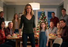 I tried to smile through Christmas dinner—until I saw my 9-year-old alone, on a folding chair, beside the trash. Everyone acted like it was normal. She walked up to me, whispering, “Can you do the thing you said… if it feels bad again?” So I stood up. I spoke. Five minutes later, my mother was screaming—and the room finally went silent.