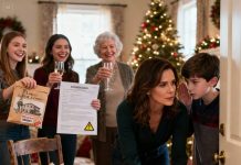 Christmas was supposed to feel warm. Instead, my sister opened the deed to a high-end apartment while my mother beamed: “Here’s to your perfect marriage!” Then she shoved a busted chair toward me and laughed, “You should be grateful you got anything.” I didn’t argue—I just gathered my stuff. That’s when my ten-year-old leaned close and whispered, “Mom… thank God you didn’t receive that apartment.” I stared at him. “Why?” He swallowed hard. “Because it’s not a gift.”