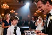 He betrayed me, walked out on our son, and still had the nerve to invite us to his new wedding. Onstage, he grinned and announced, “Leaving that garbage behind was the smartest thing I ever did!” Guests roared with laughter. My son didn’t flinch. He stepped forward, took the mic, and said, “Dad, I have a gift for you.” He handed over a box. The moment it opened, my ex screamed— and every smile in the room vanished.