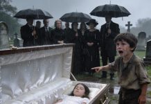 I was standing in front of my daughter’s coffin when a voice suddenly rang out behind me: “She’s not dead!” A homeless boy rushed forward, trembling as he pointed at the coffin. I shouted, “Get out!” But when the boy whispered a sentence I had never told anyone… my heart nearly stopped. And I knew I was about to face a truth no one was prepared for.