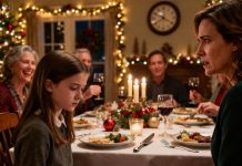 Christmas night, the house was packed with relatives and the table overflowed with food. But my daughter sat perfectly still, not even touching her fork. “What’s wrong, sweetheart?” I asked. She only shook her head. Then she lifted the napkin from her lap. Underneath was a small piece of paper, folded tight. Only one word was written on it: “Help.” And in that moment, the laughter around us sounded terrifyingly wrong.