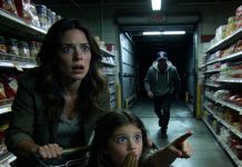 In the supermarket, my daughter whispered, “Mom… is that Dad?” I turned—and my heart dropped. It was my husband, even though he was supposed to be out of town. I started to call his name, but my daughter squeezed my hand. “Don’t. Follow him.” “Why?” “Just trust me.” And the moment I saw where he was walking… I went completely numb.