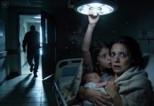 After giving birth, only my daughter stayed with me. Suddenly, she turned off all the lights. She whispered urgently, “Mom, pick up the baby and hide in the next bed—now!” I held my newborn tightly and crouched down as footsteps echoed in the hallway. My daughter pulled the blanket over us and held her breath. The door… slowly opened.