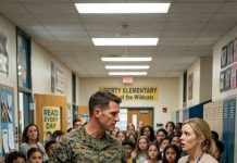 My daughter tried to hide the tears, but I heard every word she said. “My teacher told the class you’re ‘just a Marine.’” I didn’t argue over the phone. Instead, the next morning I walked into that classroom with my K9 partner at my side. The room fell completely silent. I looked at the teacher and said slowly, “You owe my daughter an apology.” The moment she realized who I really was… everything changed.
