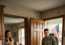 My son came home after five years in the Army to surprise me. But when he opened the door, he found me scrubbing the floor like a servant in the very house my late husband and I once owned. He stared at me, confused, and whispered, “Mom… is that really you?” When he realized his wife’s family had taken everything from me, he marched down the hallway and shouted, “This ends right now!” No one in that house was prepared for what happened next.