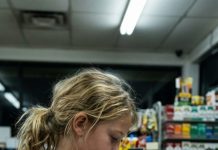 At 10:18 p.m., a nine-year-old girl in a torn red hoodie stepped up to the gas station counter and carefully laid down a wrinkled dollar bill, her fingers trembling as she smoothed it flat. The clerk barely looked up—but the biker in the corner did. When he noticed the shaky words written across the bill, he didn’t finish his coffee. He stayed. And that decision changed everything that night.