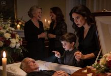 At my father’s funeral, my mother and sister treated my son and me like we were invisible. “Why are you here?” “You just came for the money, didn’t you?” they sneered. I forced myself to stay calm, until my six-year-old son suddenly grabbed my hand and whispered, “Mommy… look at Grandpa’s hands. It’s dangerous for us to stay here.” I went completely still and tried to leave at once, but then—