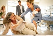 I rushed into the hospital, desperate to hold my newborn grandson for the first time. But my daughter-in-law jerked him away and shouted, “Don’t touch him, you disgusting old woman! You’ll make him sick!” Then she shoved me so violently that I fell to the floor. My son watched without lifting a finger. I stood, straightened my coat, and smiled. “Since I’m so filthy, you shouldn’t keep anything purchased with my money.” By morning, they would understand exactly what I had taken back.