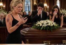 At my husband’s funeral, our children stood beside his coffin, forcing tears for the crowd. Then my phone buzzed with a message from a number I didn’t recognize: “I’m not dead. Don’t trust them.” My body went cold. That night, I followed the hidden instructions he sent me and uncovered the truth—his death had been staged to stop our children from stealing the family fortune and making us disappear. By sunrise, my husband was back in my arms, and our children were leaving in handcuffs.