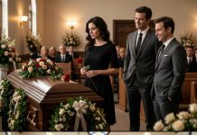 At my father’s funeral, I stood beside his coffin wearing a simple black dress I had borrowed for the occasion. My brothers looked at me with contempt. “Dad left everything to us,” my oldest brother whispered. “You’ll walk out of here with nothing.” I gently placed a single red rose on my father’s coffin and looked up at them. “That’s strange,” I said quietly, “because he called me three hours before he died.” Their smiles faded slightly. Then the funeral director walked to the doors and locked the chapel. My brothers turned around—and froze. Standing behind them were my father’s private attorney, two detectives, and the nurse they had paid to keep a terrible secret buried.