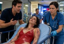 My husband beat me until I collapsed, then dressed me in a swimsuit, drenched my body, and told the hospital staff, “She slipped in the bathroom.” I lay there barely breathing as the doctor pulled back the sheet—and froze at the bruises covering my skin. “Call the police immediately!” he shouted. My husband turned pale. By sunrise, he was in handcuffs… and I was finally ready to take back everything he thought I’d die before claiming. The last thing I heard before darkness swallowed me was my husband whispering, “Make it look like an accident.” When I opened my eyes again, fluorescent hospital lights burned above me, and Daniel was telling a nurse that I had slipped in the bathroom.