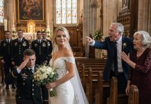 My father laughed when I asked him to walk me down the aisle. “You chose to marry a nobody, so you can walk yourself,” he said. On my wedding day, he sat beside my mother in the back row while I entered the chapel alone, clutching my bouquet tightly enough to make my hands ache. I had barely taken three steps when the chapel doors suddenly opened behind me. Thirty veterans in immaculate Dress Blues marched inside and formed two perfect lines along the aisle. Every guest stood in stunned silence. Then the highest-ranking officer turned toward my father, straightened his uniform, and said, “Sir, I believe there’s something you should know about the man your daughter is marrying.”