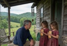 I drove to my late wife’s secluded mountain house expecting one final goodbye before putting the property on the market. The place should have been empty. Instead, two frightened twin girls stood barefoot on the porch, clutching pieces of stale bread as if they were priceless treasures. They couldn’t have been older than six. When they saw my truck, they didn’t run. They simply stared at me with familiar eyes that made my heart stop. Then one of them quietly asked, “Are you the man Mommy said would come back?”