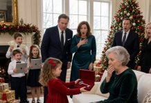 For years, my mother-in-law treated my seven-year-old daughter like she didn’t belong in her own family. At Christmas dinner, she gave my little girl a cheap $4 candle labeled “To Brandon’s Girl,” then placed a card in front of her that simply read **“GUEST.”** My daughter tried to smile, but I saw the hurt in her eyes. Then Holly walked over and handed her a red velvet box. My mother-in-law laughed, certain it contained another humiliating gift. But when the box was opened, the entire table went silent. By the end of the night, the woman who had spent years deciding my daughter didn’t belong discovered something far more painful—she no longer had a key to our home.