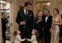 **Poor Girl Reaches for a Cake, Rich Woman Screams—Then a Young Billionaire Kneels Before Her…** The music stopped when two pale little girls stumbled through the crowded engagement party and ran straight toward Ethan Miller. Before anyone could stop them, they wrapped their tiny arms around his legs and cried, “Daddy, we finally found you.”