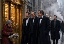 A Poor Little Flower Girl Was Mocked by Four Wealthy Men—Then a Young Billionaire Stepped Out of His Car… The little girl stood outside the luxury hotel clutching a basket of wilted daisies, hoping to earn enough money for dinner. Four wealthy men stopped when she offered them a flower. Instead of buying one, they laughed. One man took a daisy from her basket, dropped it onto the pavement, and crushed it beneath his expensive Italian shoes. “Know your place, kid,” he sneered. The girl lowered her head and tried not to cry. But someone across the street had seen everything. A young billionaire stepped out of a black SUV and slowly walked toward them. “Pick up that flower,” he said coldly. The men laughed—until they realized exactly who was standing in front of them.