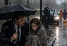 **A Billionaire Found a Barefoot Little Girl Abandoned in the Storm—Then Her First Words Made Him Stop Cold…** The five-year-old girl stood alone at a deserted bus stop, soaked to the skin as icy rain battered the empty street. The billionaire pulled over when he saw her trembling beneath a torn blanket. “Where is your mother?” he asked. The little girl looked up at him and whispered, “She told me never to trust the police… because they’re the ones who took her.”